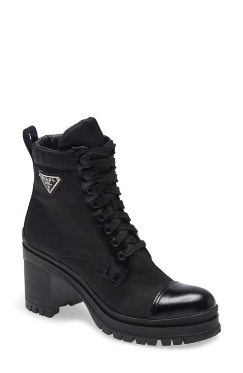 prada point-toe leather knee-high boots|Prada block heel combat boots.